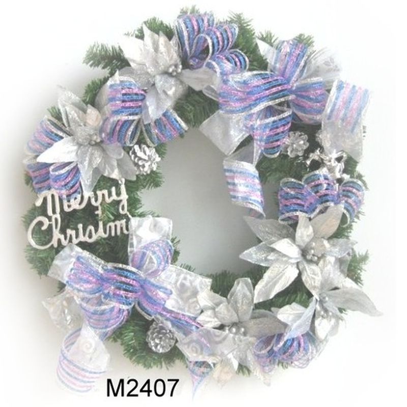 M2407 精緻PVC聖誕花圈-銀色+紫色混搭
