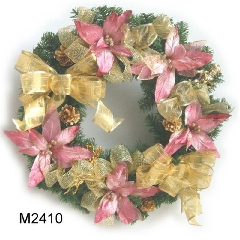 M2410 精緻PVC聖誕花圈-金色+粉紅色混搭