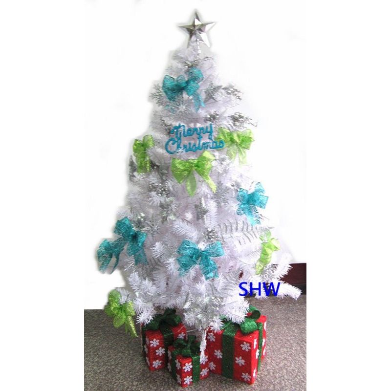 豪華白色PVC聖誕樹-蘋果綠+藍色系