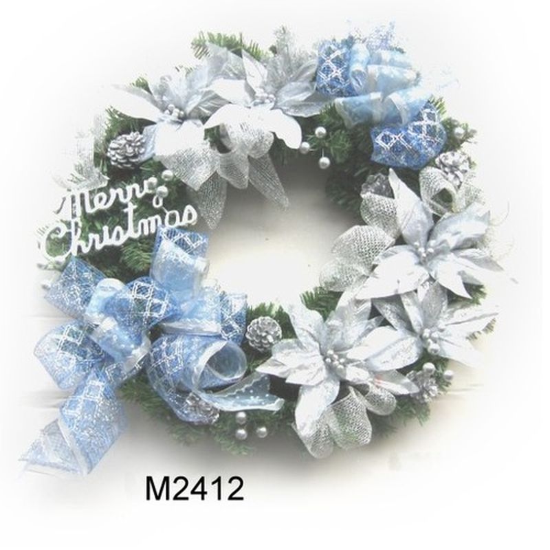 M2412 精緻PVC聖誕花圈-銀色+藍色系 混搭